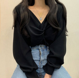Twist V-Neck Lantern Sleeve