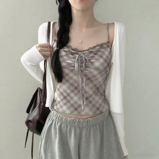 Lace Plaid Two-Piece Set