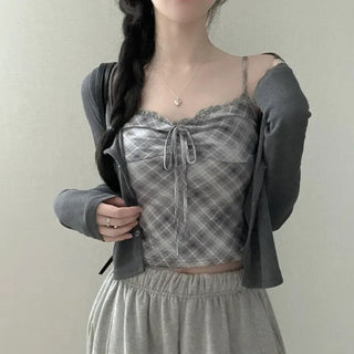 Lace Plaid Two-Piece Set