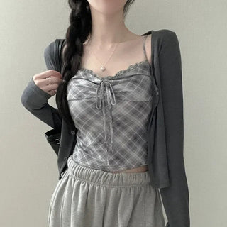 Lace Plaid Two-Piece Set