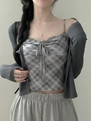 Lace Plaid Two-Piece Set