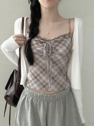 Lace Plaid Two-Piece Set