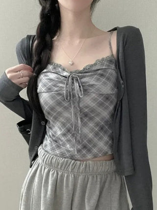 Lace Plaid Two-Piece Set