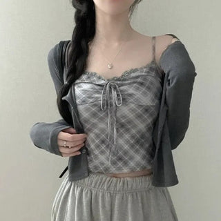 Lace Plaid Two-Piece Set