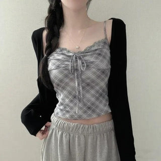 Lace Plaid Two-Piece Set