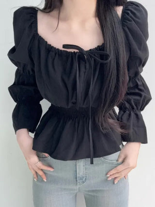 Lace-Up Puff Sleeve Shirt