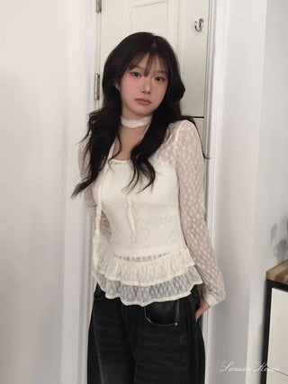 Lace Shirt Skirt Set