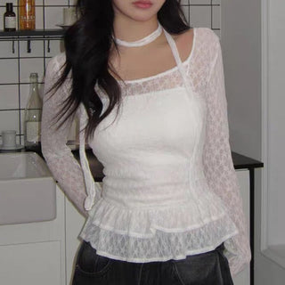 Lace Shirt Skirt Set