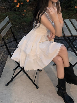 White Lace Suspender Dress