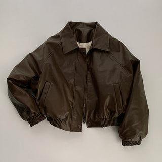 Zip Fleece Lined Leather Coat