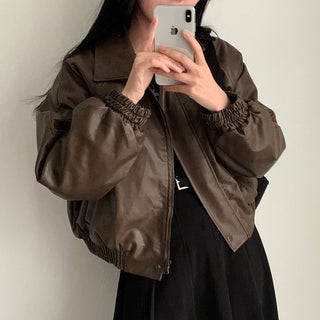 Zip Fleece Lined Leather Coat