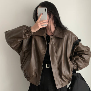 Zip Fleece Lined Leather Coat