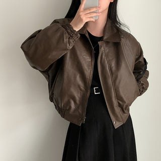 Zip Fleece Lined Leather Coat