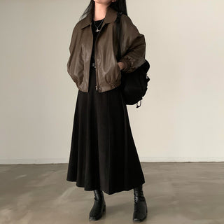 Zip Fleece Lined Leather Coat