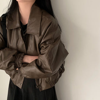 Zip Fleece Lined Leather Coat