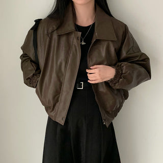 Zip Fleece Lined Leather Coat