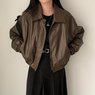 Zip Fleece Lined Leather Coat