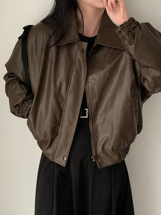 Zip Fleece Lined Leather Coat