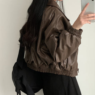 Zip Fleece Lined Leather Coat
