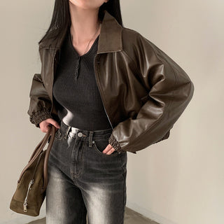 Zip Fleece Lined Leather Coat