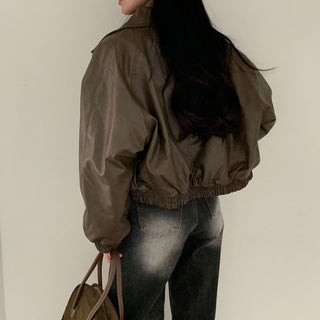 Zip Fleece Lined Leather Coat