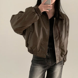 Zip Fleece Lined Leather Coat