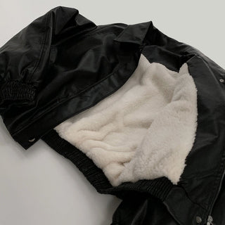 Zip Fleece Lined Leather Coat