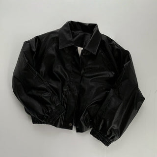 Zip Fleece Lined Leather Coat