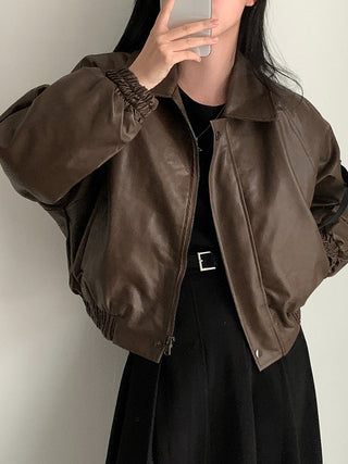 Zip Fleece Lined Leather Coat