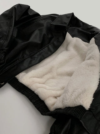 Zip Fleece Lined Leather Coat