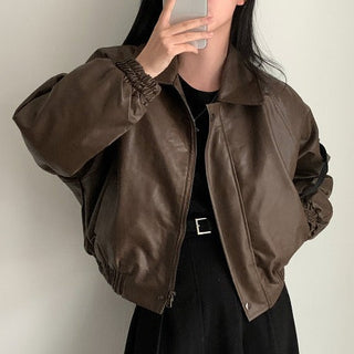 Zip Fleece Lined Leather Coat