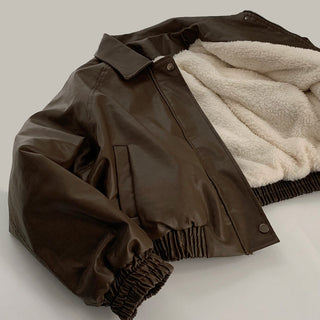 Zip Fleece Lined Leather Coat
