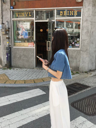 Denim Midriff-Baring Shirt