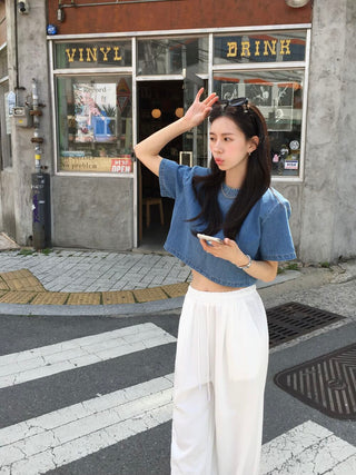 Denim Midriff-Baring Shirt