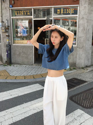 Denim Midriff-Baring Shirt