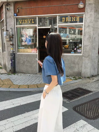 Denim Midriff-Baring Shirt