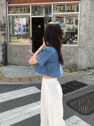 Denim Midriff-Baring Shirt