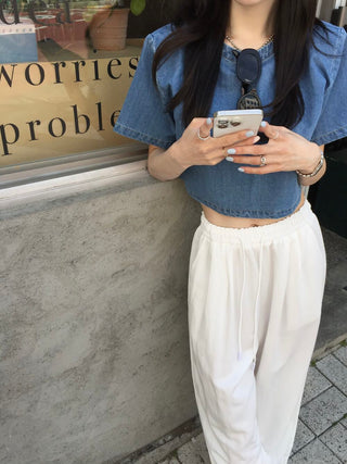 Denim Midriff-Baring Shirt