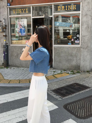 Denim Midriff-Baring Shirt