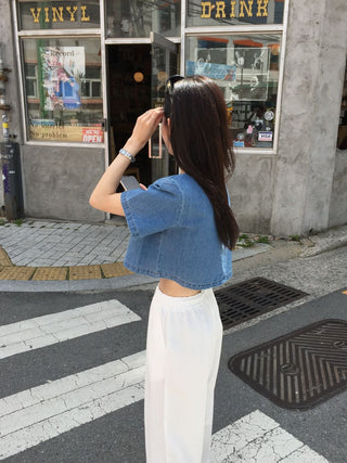 Denim Midriff-Baring Shirt