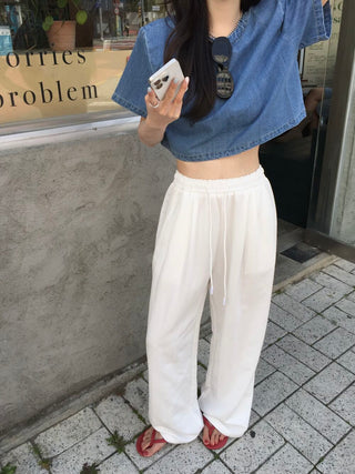 Denim Midriff-Baring Shirt