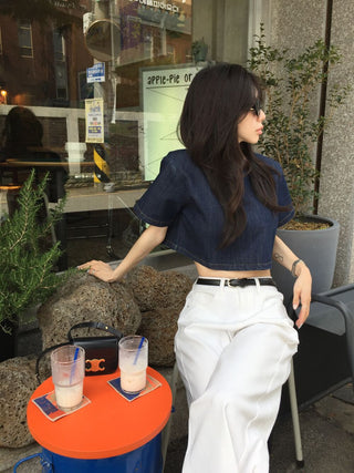 Denim Midriff-Baring Shirt