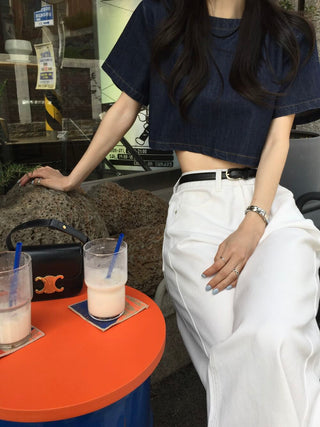 Denim Midriff-Baring Shirt