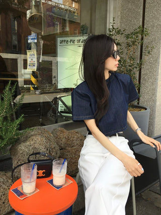 Denim Midriff-Baring Shirt