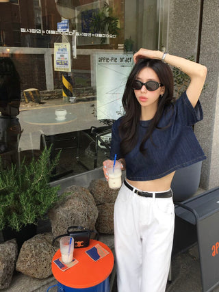 Denim Midriff-Baring Shirt