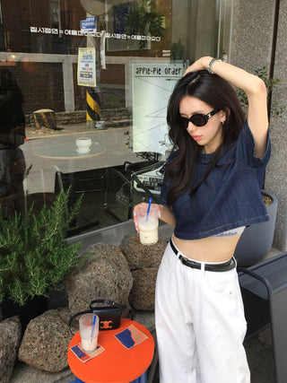 Denim Midriff-Baring Shirt