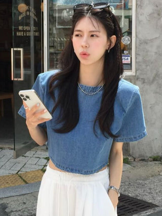 Denim Midriff-Baring Shirt