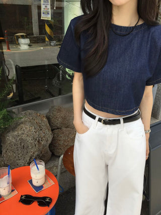 Denim Midriff-Baring Shirt