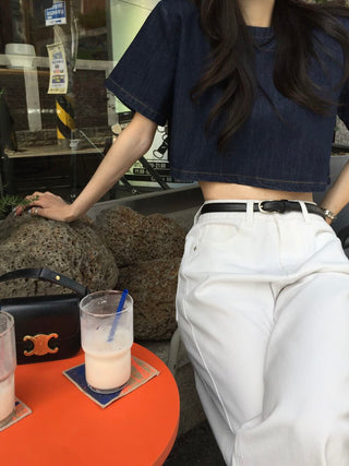 Denim Midriff-Baring Shirt