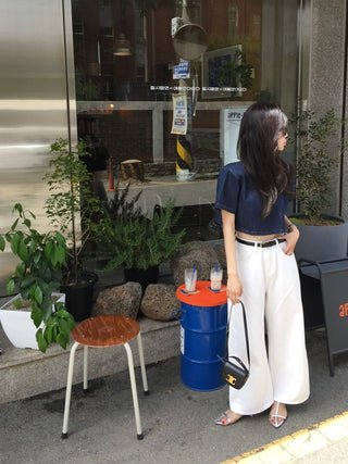 Denim Midriff-Baring Shirt